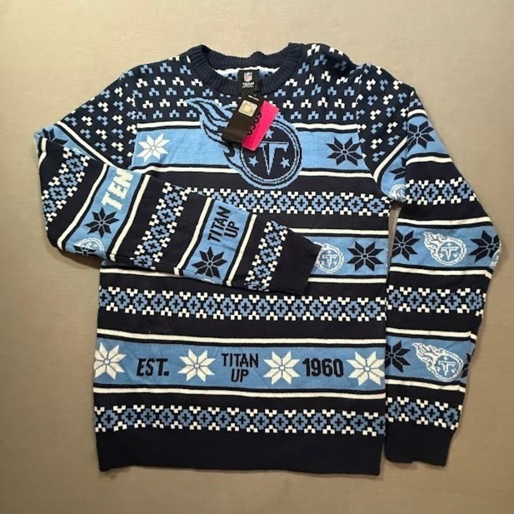Tennessee Titans NFL Ugly Christmas Sweater Pullover Mens Small Navy‎ Blue